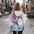 thumbnail image 3 of COEQINE Women's Hoodies Casual Wear Oversized Pullover Sweatshirts Long Sleeves Loose Lightweight Soft Rainbow Dolphin Workout Cozy Y2K Fashion Print Fall Winter Outfits Clothes, S, 3 of 7