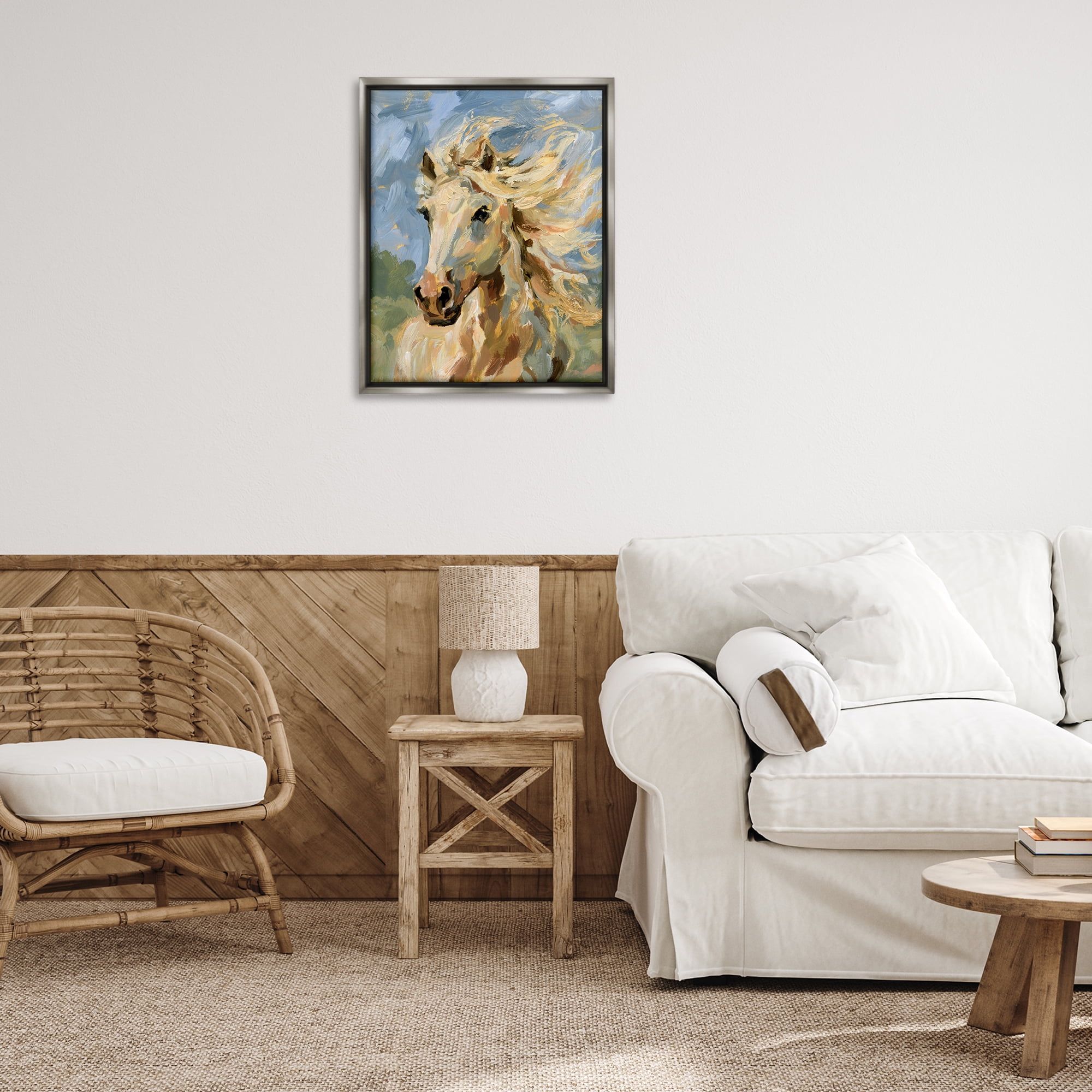 Stupell Industries Windswept Horse Mane Animals Painting Gray Floater Framed Canvas Art Print Wall Art, 25 x 31