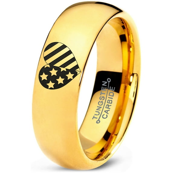 Tungsten Racing Flag Band Ring 7mm Men Women Comfort Fit 18k Yellow Gold Dome Polished Nascar Formula 1 Monster Truck Drag Checkered