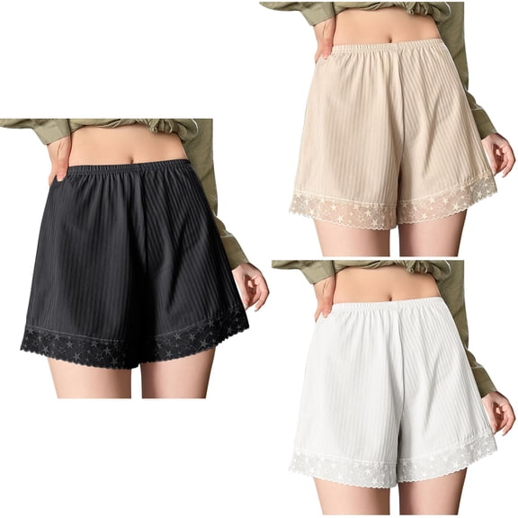 Antinious Women Solid Ice Silk Lace Soft Summer Home Wear Slim Sleep Shorts