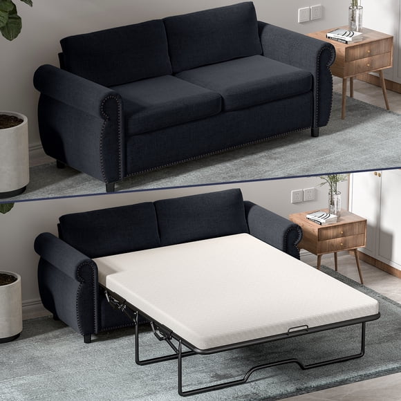 ZAFLY 2-in-1 Full Size Pull Out Sofa Bed | Convertible Loveseat with Mattress | Sleeper Sofa Couch for Living Room - Gray