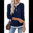 thumbnail image 2 of Camisetas Informales de Cuello Redondo y Bloques de Color para Mujer, de Larga y Corte Entallado, para Otoño Azul Marino S, 2 of 10