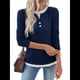 thumbnail image 2 of Camisetas Informales de Cuello Redondo y Bloques de Color para Mujer, de Larga y Corte Entallado, para Otoño Azul Marino XL, 2 of 10