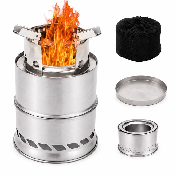 MQJIAZHI 8''x6.3'' Portable Tabletop Fire Pit, Smokeless Foldable Silver Stainless Steel with Storage Bag & Ash Tray for Outdoor Camping Hiking