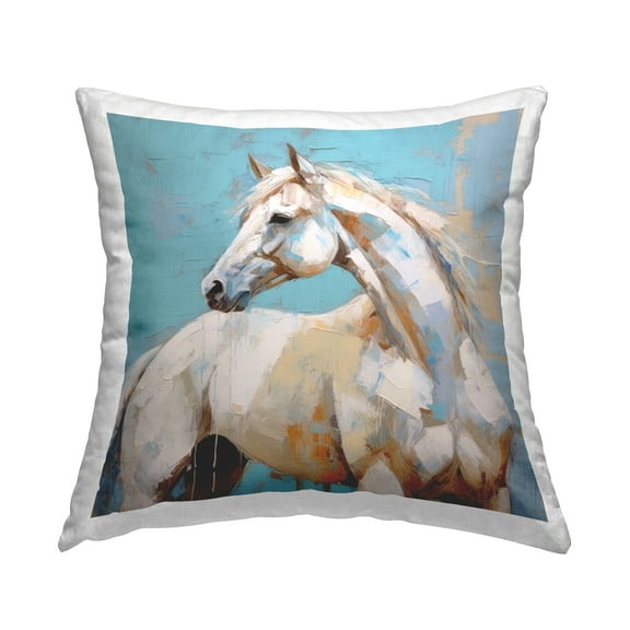 Stupell Industries Blue & White Horse Decorative Printed Throw Pillow, 18 x 18