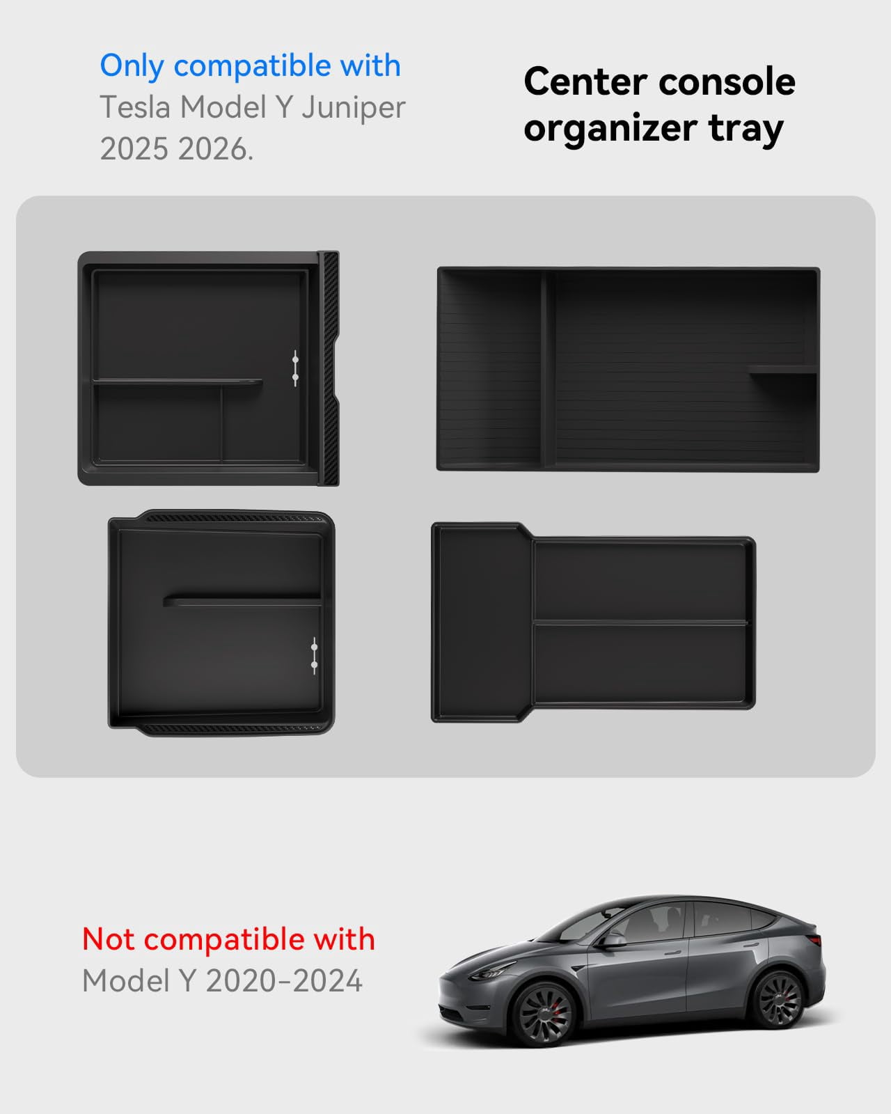 GUANGHUI for Tesla New Model Y Juniper Center Console Organizer Tray Divided Storage Double Layer Space Slide smoothly Model Y 2025 2026 Accessorie - 4 PCS, Black