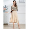thumbnail image 4 of IDOPIP Womens Long Sleeve Striped Midi Dresses 2024 Square Neck Ribbed Knit Pleated A Line Sweater Dress, 4 of 9