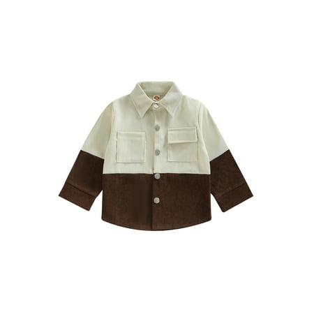 

Vigorbear Fashion Autumn Toddler Kids Boys Coat Clothes Ribbed Turn-down Collar Contrast Color Button Jackets Tops Outwear