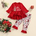 thumbnail image 1 of FOCUSNORM 2Pcs Christmas Girls Clothes Set, Printing Round Collar Pullover and Flared Trousers, 1 of 7