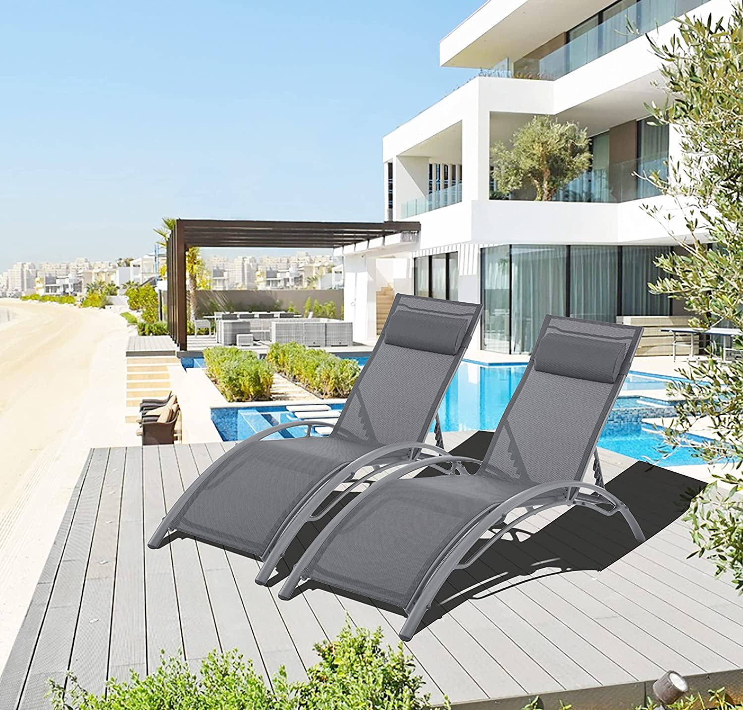 Private Jungle 2PCS Set Chaise Lounge Terrace recliners with backrests and armrests, Outdoor recliners, Backyard Chairs,Adjustable backrest Aluminum Frames(Gray) Private Jungle 2PCS Set Chaise Lounge Terrace recliners with backrests and armrests, Outdoor recliners, Backyard Chairs,Adjustable backrest Aluminum Frames(Gray)