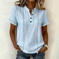 thumbnail image 2 of kaondbfi Women's Stripe Button V Neck Fashion Casual T Shirt Short Sleeve Regular Fit Spring Summer Daily Top Womens Essentials Fashion Clothing, 2 of 6