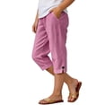 thumbnail image 2 of Pretxorve Kids Girls Casual Pants Solid Linen Mix Fabric Split Button Side Pockets 7 Length Bottoms, 2 of 5