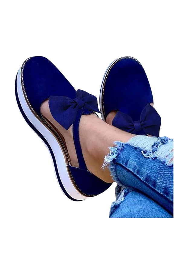 Leesechin Women's Low Wedge, Platform Sandals with Bow Details