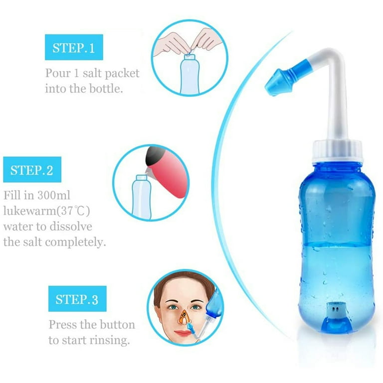 Carllg Neti Pot - Nasal Irrigation Wash Bottle, Sinus Rinse Salt Packets,  Nettie Pot Kit for Adult & Kid (300ml Bottle…