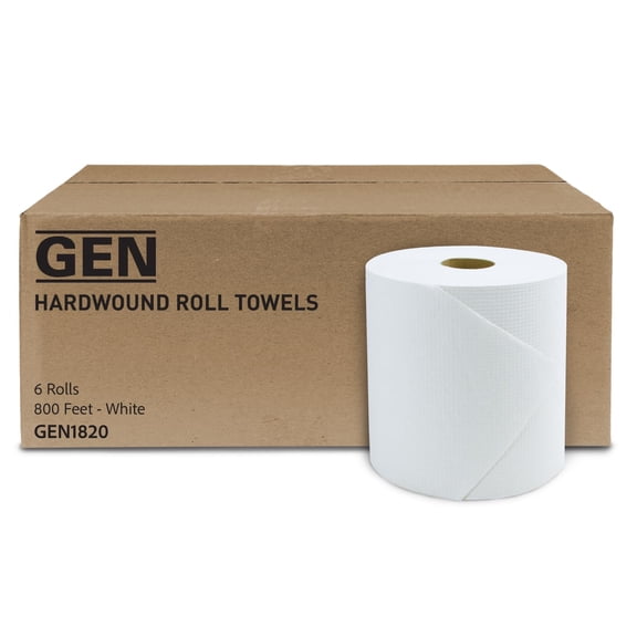 GEN Hardwound Roll Towels, White, 8" x 800 ft, 6 Rolls/Carton -GEN1820