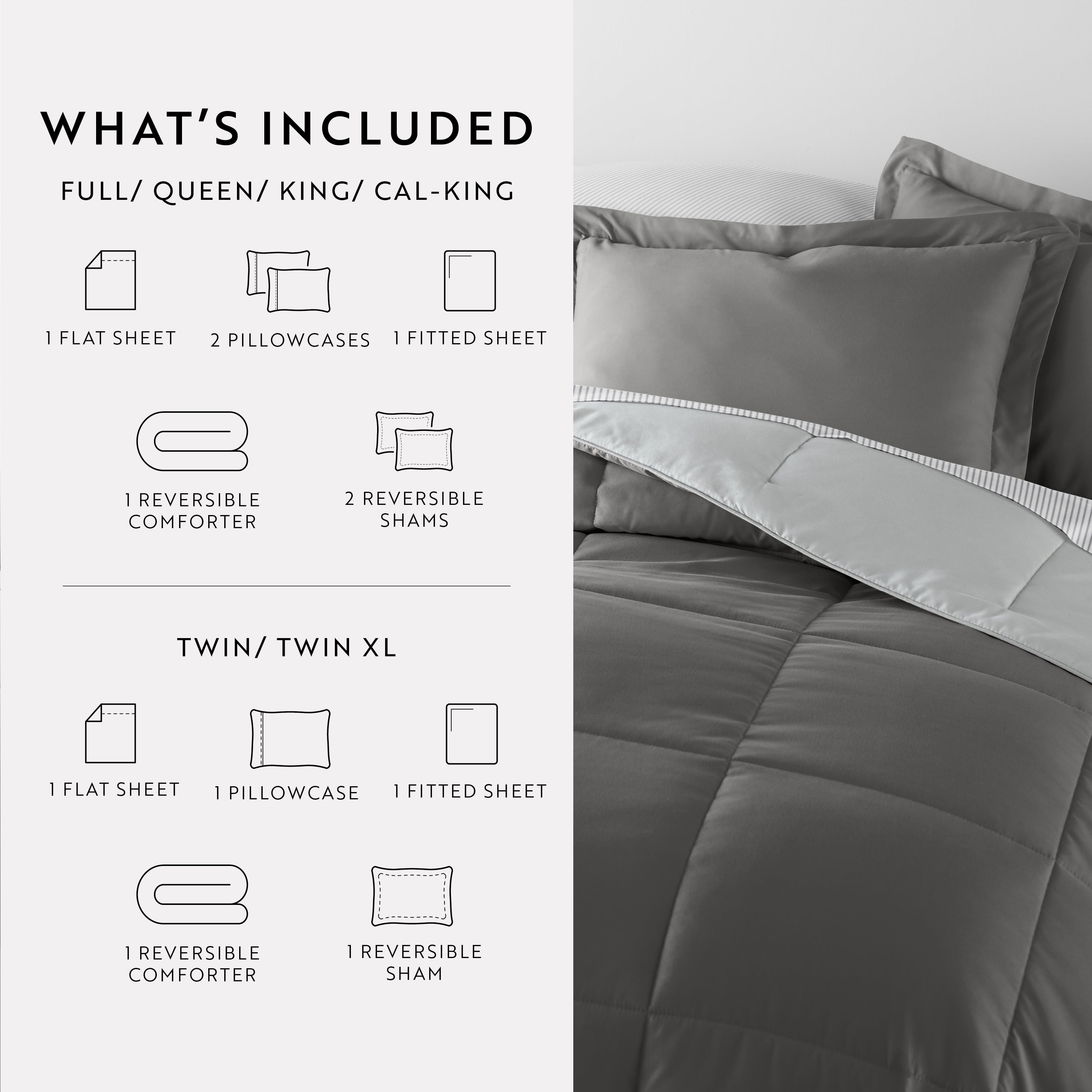 Noble Linens 7 Piece Bedding Bundle, Reversible Comforter and Patterned Sheet Set, California King