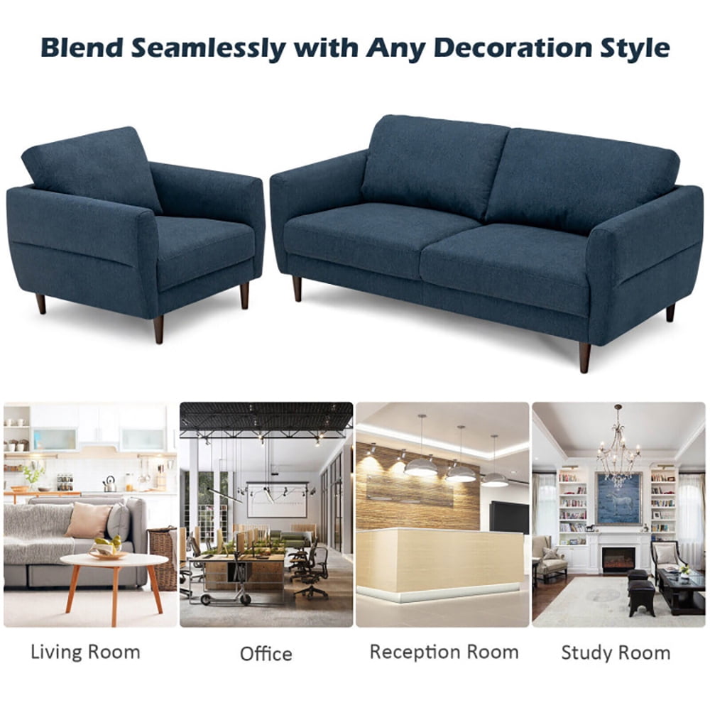 Finihen Upholstered Sofa Set, 2 Pieces Upholstered Sofa Set with Removable Cushion Covers, for Living Room, Navy
