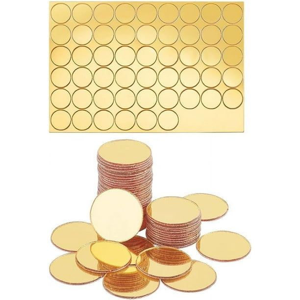 100 espejos redondos dorados para manualidades, azulejos de espejo autoadhesivos de 0,7 pulgadas, círculos de espejo acrílicos para manualidades, pequeños círculos de espejo, pegatinas de pared para