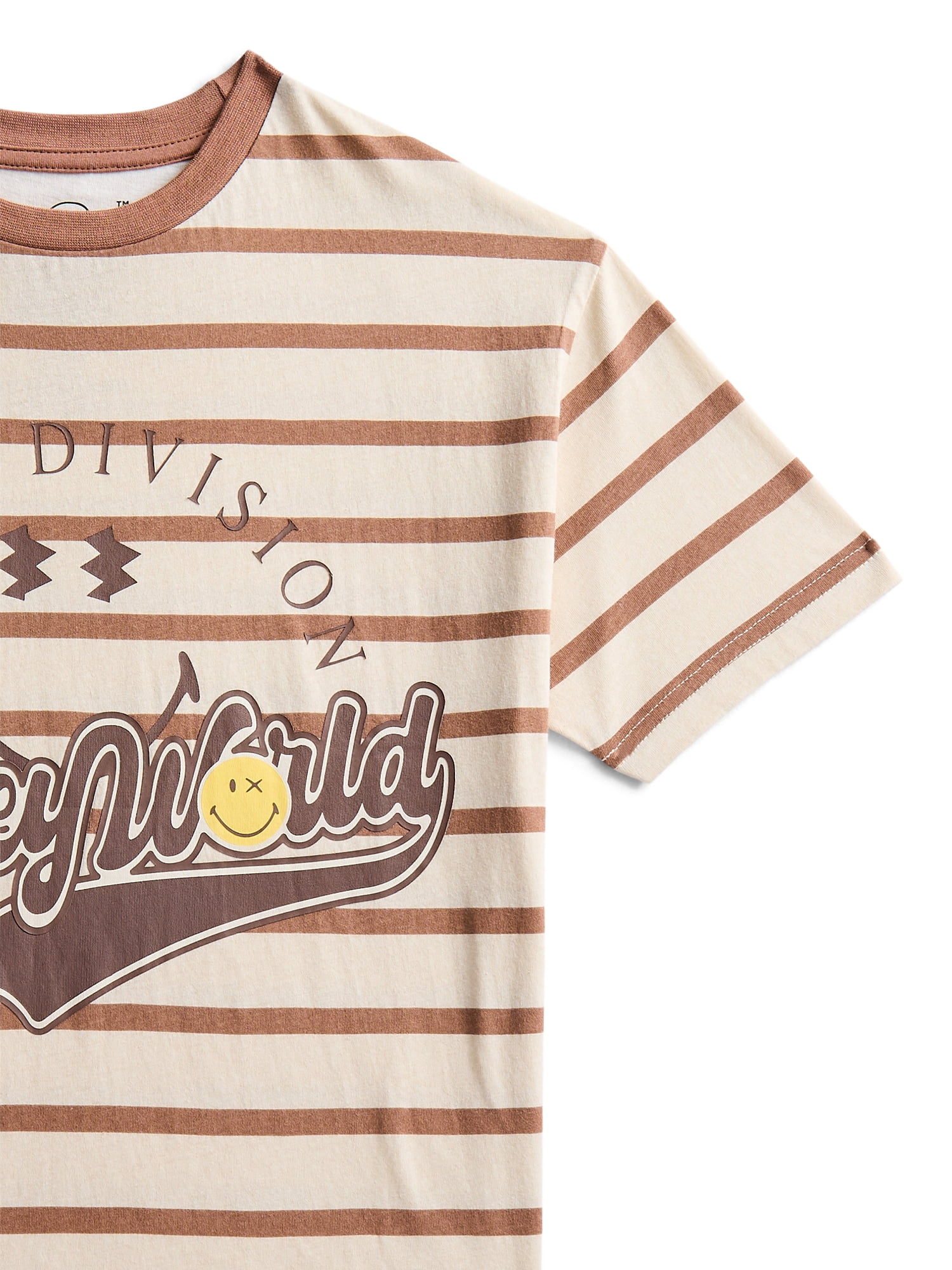 Smiley Boys' Striped Cotton Graphic Tee with Short Sleeves, Sizes XS-2XL