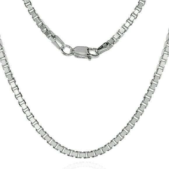Mercie Sterling Silver Necklace, Rhodium Plated Silver 2.2 mm Box Chain Jewellery, Lobster Clasp for Everyday Wear