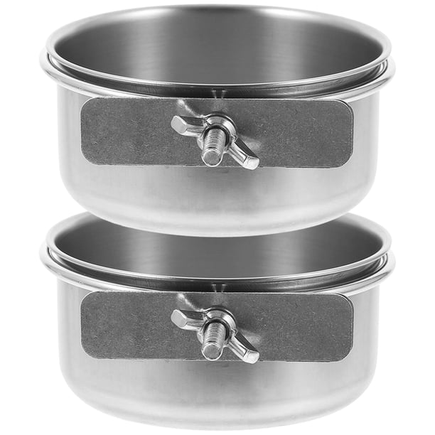 BRIGHTFUFU Cuencos de agua para comida de loros, plato de alimentación de pájaros, cuenco colgante de acero inoxidable para mascotas, jaula para pájaros, 2 uds.