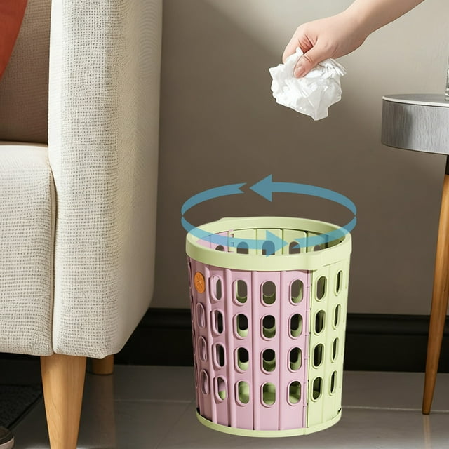 Modular Trash Can 3-Section Collapsible Storage Bin | 10x9in Plastic Waste Bin for Office Bathroom Small Spaces