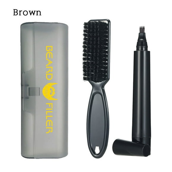 Beard Pencil Brush Kit Waterproof 4-Tip Filling Pen Filler 4-Tip Beard Filling Hair Styling Eyebrow Makeup Tool, Dark Brown