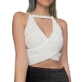 thumbnail image 2 of VISgogo Tops cortos para mujer, cuello halter, sin mangas, cruzado, cruzado, de color sólido, de punto, camiseta delgada para damas VISgogo moda, 2 of 9