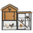 thumbnail image 2 of Outdoor Chicken Coop with Waterproof Roof, Durable Poultry Cage Hen House with Lockable Doors, Nesting Box, Window and Runway for 5-7 Chickens, Brown, 2 of 9