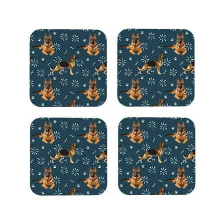 

Coasters Set of 4 - German Shepherd Dog No.1013 Drink Coasters for Tabletop Protection Leather Coasters for Living Room Decor and Housewarming Gift Square
