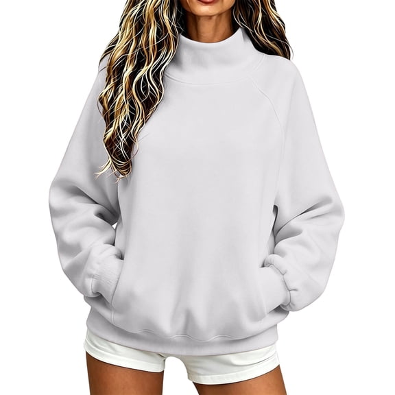 BUIGTTKLOP Mock Neck Sweatshirt Women 2026 Fall Fashion Oversized Turtleneck Pullover Long Sleeve Casual Sweatshirts with Thumb Hole
