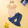 thumbnail image 2 of Bearichfupo Newborn Infant Baby Girls Ruffle Sleeveless Solid Ribbed Romper Tops Cute Bell Bottomed Denim Pants With Headbands 3PCS Set Outfits,Girls' Pant Sets Sizes 12-24 Months, 2 of 6