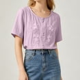 thumbnail image 5 of QUNYINEY Solid Trendy Tops for Women 2026 Short Sleeve Summer Cotton Linen T Shirts Button Pullover Embroidered Loose Fit Crew Neck Tops, 5 of 8
