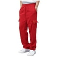 thumbnail image 2 of TrendOFT Baggy Cargo Sweatpants for Men Workout Joggers Stretch Sweatpants Hiking Drawstring Casual Sweat Tactical Pants with Multi Pockets Red S, 2 of 9