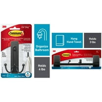 Command Bath Towel Bar Matte Black and Command Large Double Bathroom Wall Hook