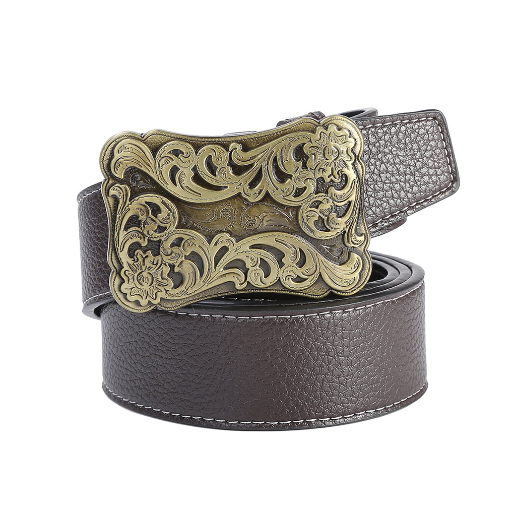 Belts Gold/Silver  Wolves Head Automatic Buckle Flux Leather Strap Belts 