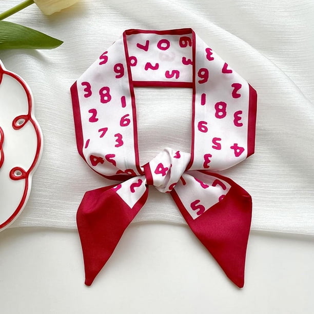 Nvzi Bufanda elegante, bufanda pequeña de rayas largas de la serie roja, cinta de rayas estrechas y largas, lazo para el cuello, lazo para el cabello, 1 pieza (A)