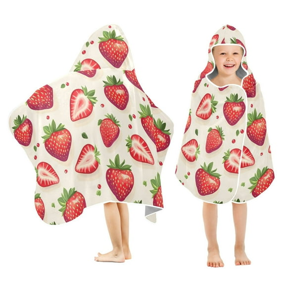 joogoo Strawberries Kids Hooded Beach Towel Baby Bath Towel 23.5"x50"