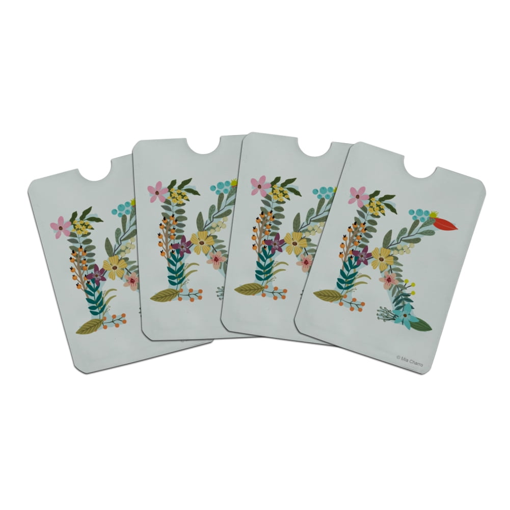 Letter U Floral Monogram Initial Credit Card RFID Blocker Holder Protector Wallet Purse Sleeves Set of 4