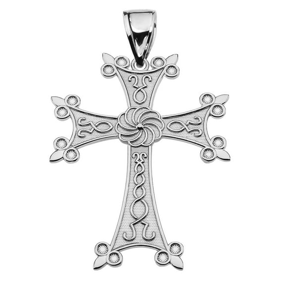 ETERNITY ARMENIAN CROSS "KHACHKAR" WHITE GOLD PENDANT NECKLACE (LARGE) : 10K Pendant with 22" chain