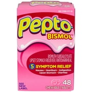Pepto Bismol Antacid Chewable Tablet for Diarrhea, Heartburn, Nausea, Upset Stomach and Indigestion Relief - Pack of 1 Box (48 Tablets)