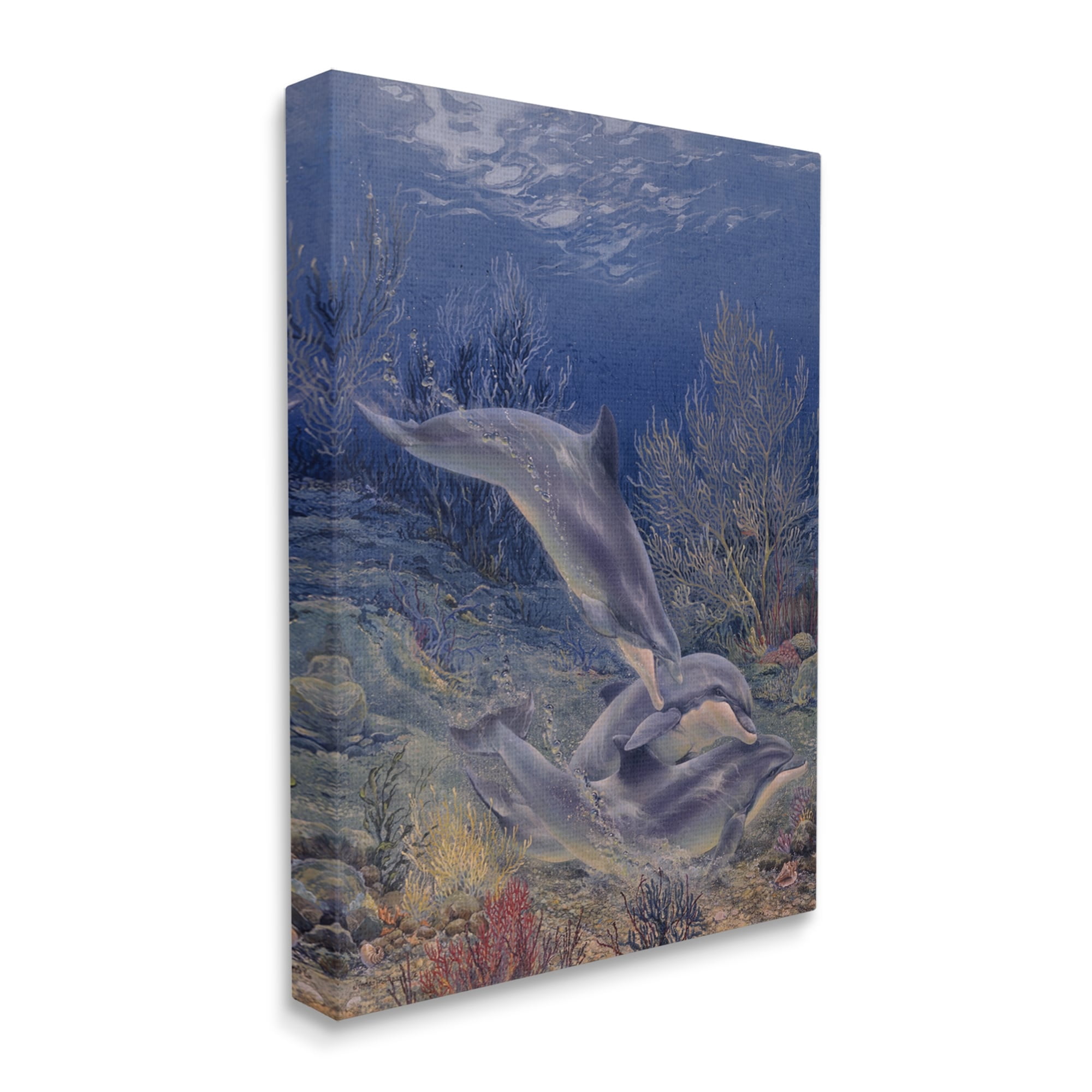 Stupell Industries Shell Game Underwater Dolphins Coastal Painting Gallery Wrapped Canvas Print Wall Art