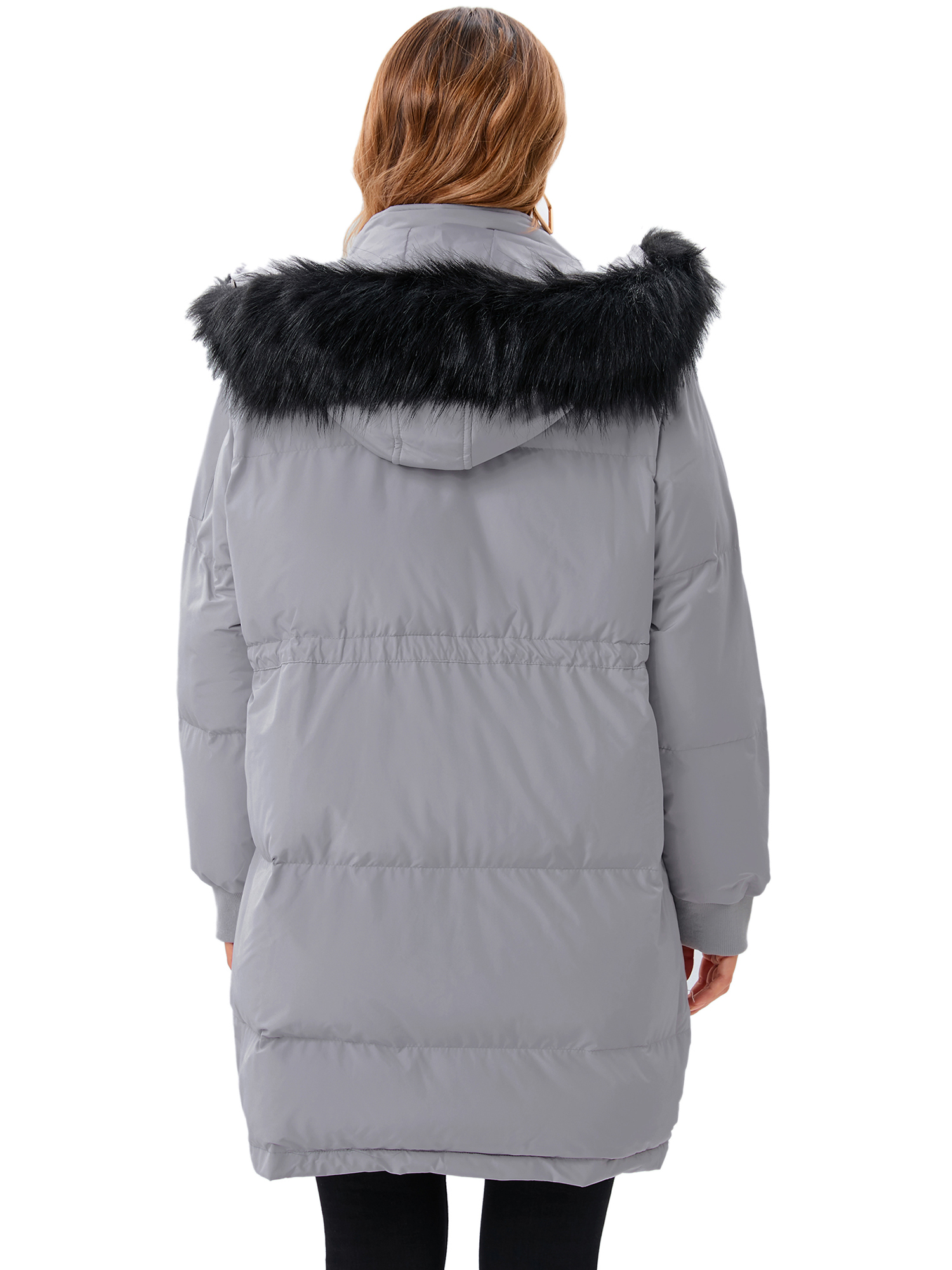 LELINTA Women's Winter Long Down Jacket Thickened Outwear Warm Puffer Fur Trim Hooded Coat Waterproof Rain Zip Parka, Black/ Camouflage - image 4 of 7