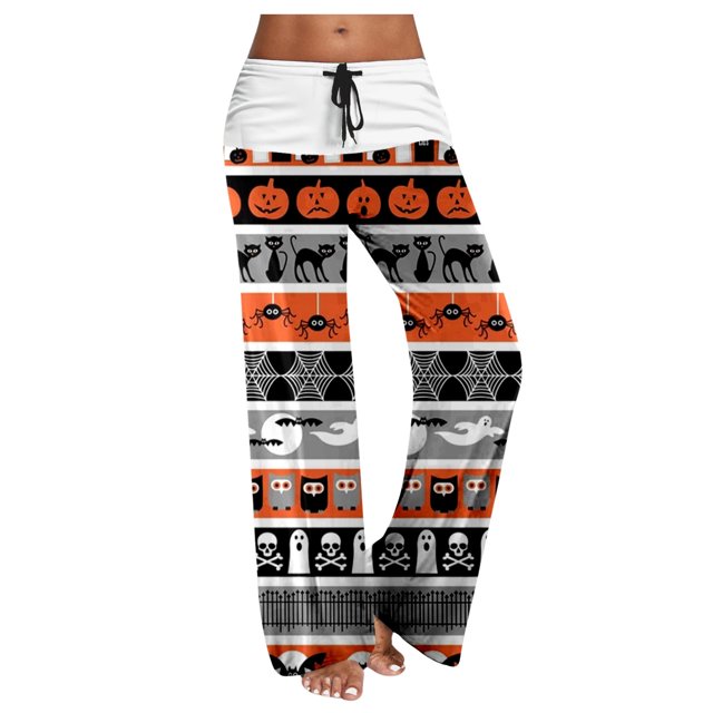 Ladies Pants Casual Ladies Classic Casual Print Drawstring Patchwork Comfortable Wide Leg Pants Plus Size Pants Women Orange M