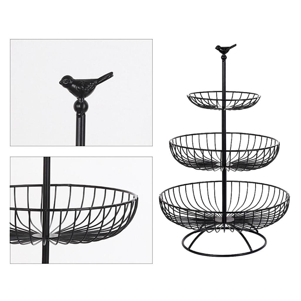 Fiocias 3 Tiered Fruit Basket Metal Wire Fruit Bowls Stand Rack for Kitchen 30cm 24.5cm