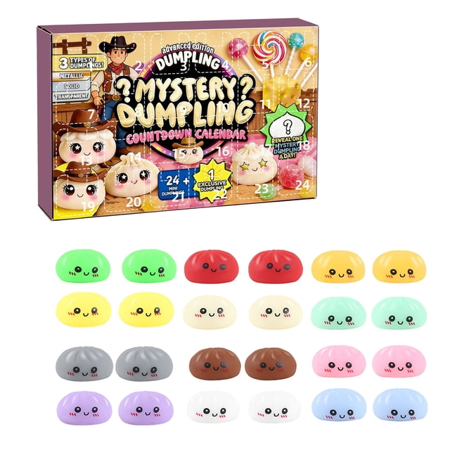 Jienlioq Squishy Dumpling 2026 Dumpling Mystery Advent Countdown Calendar 24 PCS Random Surprise Toys Stress Relief Sensory Fidget Toy for Anxiety