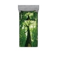 thumbnail image 2 of Forest Bedding Set with Sheet & Covers, Tall Old Tree View Sun Rays Top Branches Leaves Nature Picture, Printed Bedroom Decor 2 Shams, 4 Sizes, Green Pale Green Brown, by Ambesonne, 2 of 3