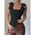 thumbnail image 4 of Women'S 3D Floral Fitted Tank Top Pearl Crew Neck Sleeveless Tops Black L, 4 of 8