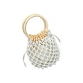 thumbnail image 1 of SUNSIOM Woman Girl Woven Handbag, Beach Style Wood Handle Drawstring Bucket Bag, 1 of 6