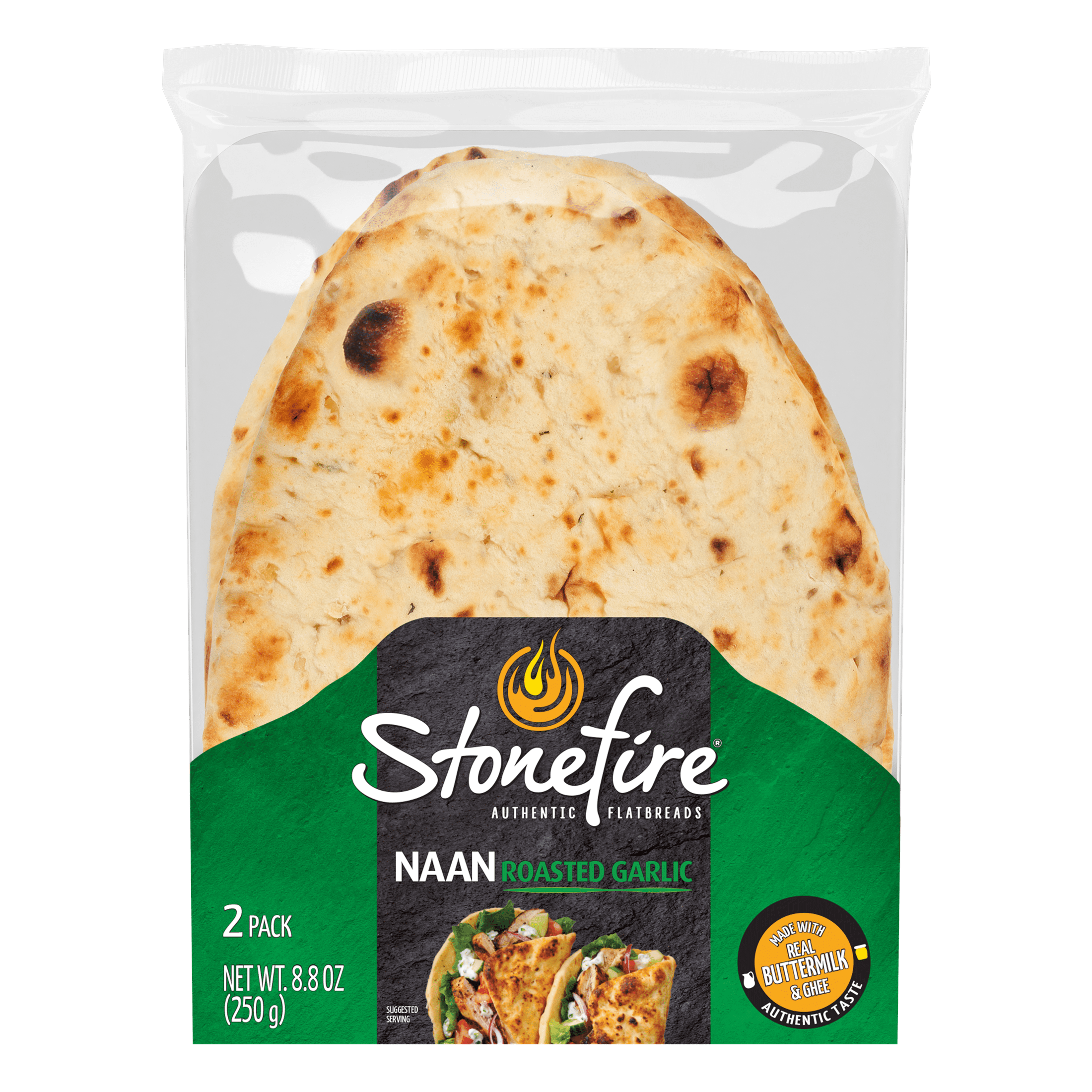 Stonefire® Roasted Garlic Naan Bread,  Regular, Shelf-Stable, Ready-to-Heat Flatbread, 8.8 oz, 2 Count